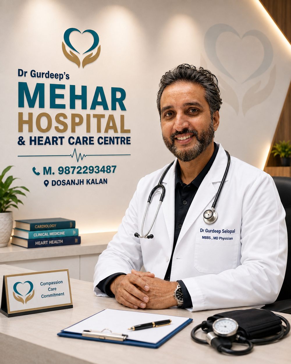 Dr. Gurdeep Selopal in his consulting room at Mehar Hospital
